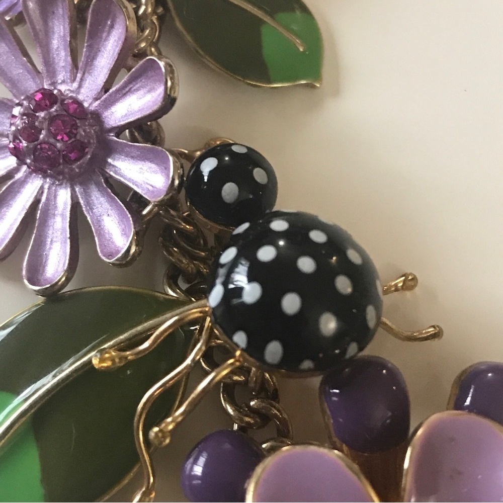Betsey Johnson Secret Garden Party Flower Leaf Bugs Charm Necklace. - Picture 3 of 10